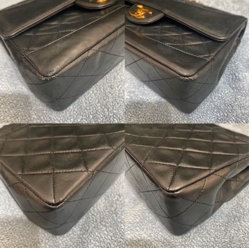 Chanel vintage 香奈兒古董包 附扁夾 羊皮 雙鍊 黑金-4