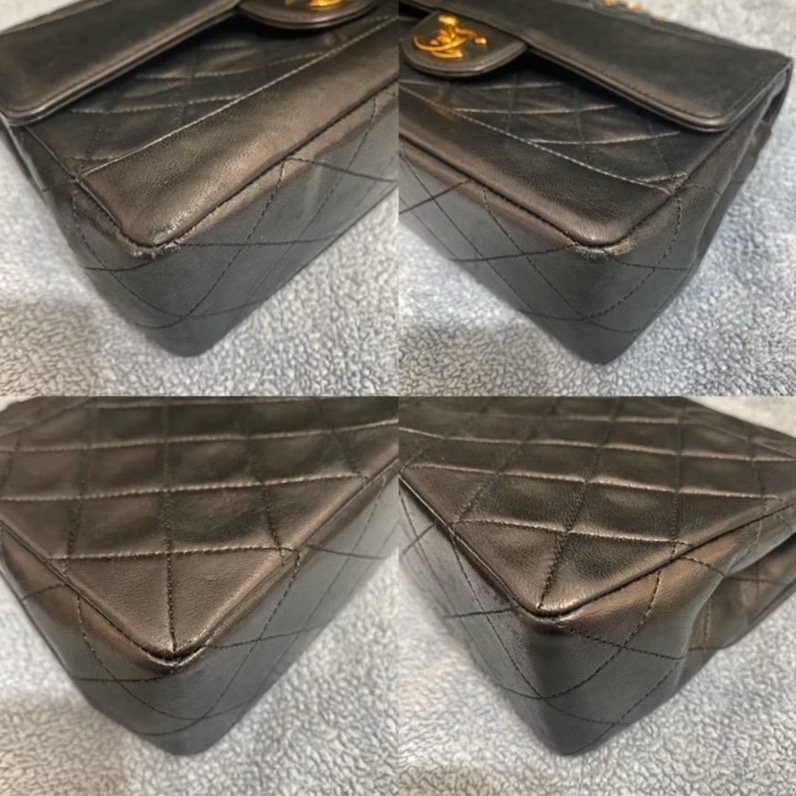 Chanel vintage 香奈兒古董包 附扁夾 羊皮 雙鍊 黑金-11