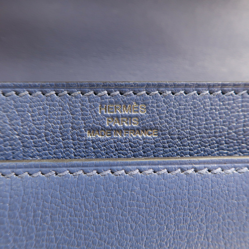 HERMES Chevre皮革Verrou Mini銀扣鏈帶肩背袋Bleu Brighton-5