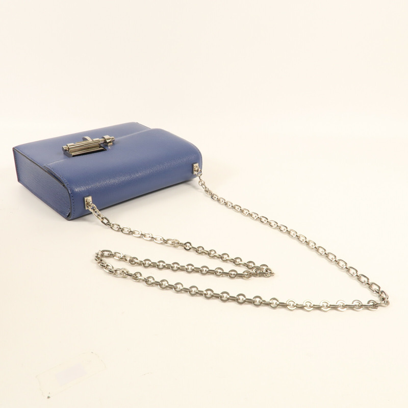 HERMES Chevre皮革Verrou Mini銀扣鏈帶肩背袋Bleu Brighton-8