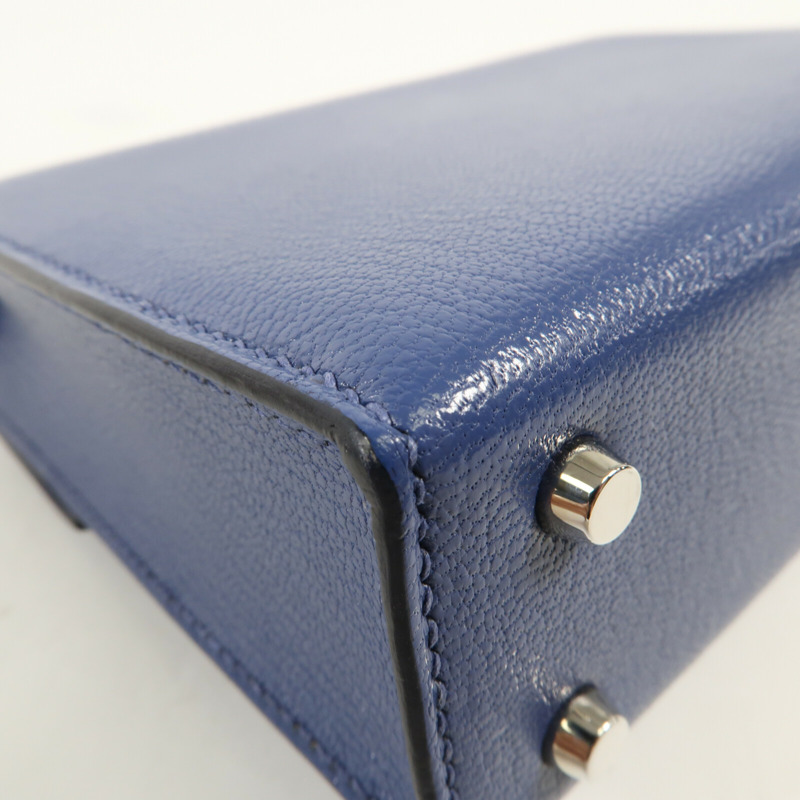 HERMES Chevre皮革Verrou Mini銀扣鏈帶肩背袋Bleu Brighton-11