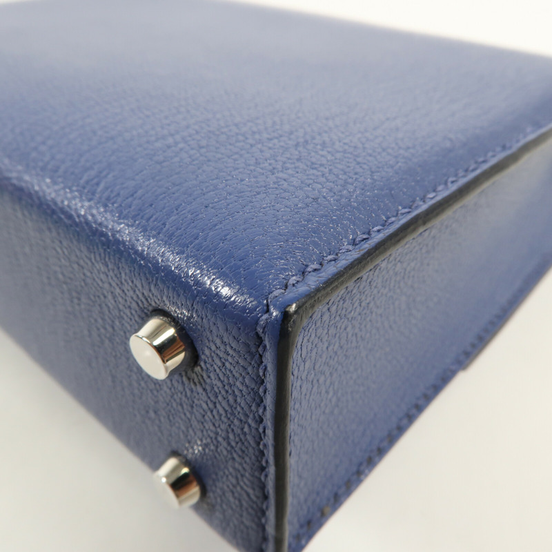 HERMES Chevre皮革Verrou Mini銀扣鏈帶肩背袋Bleu Brighton-12