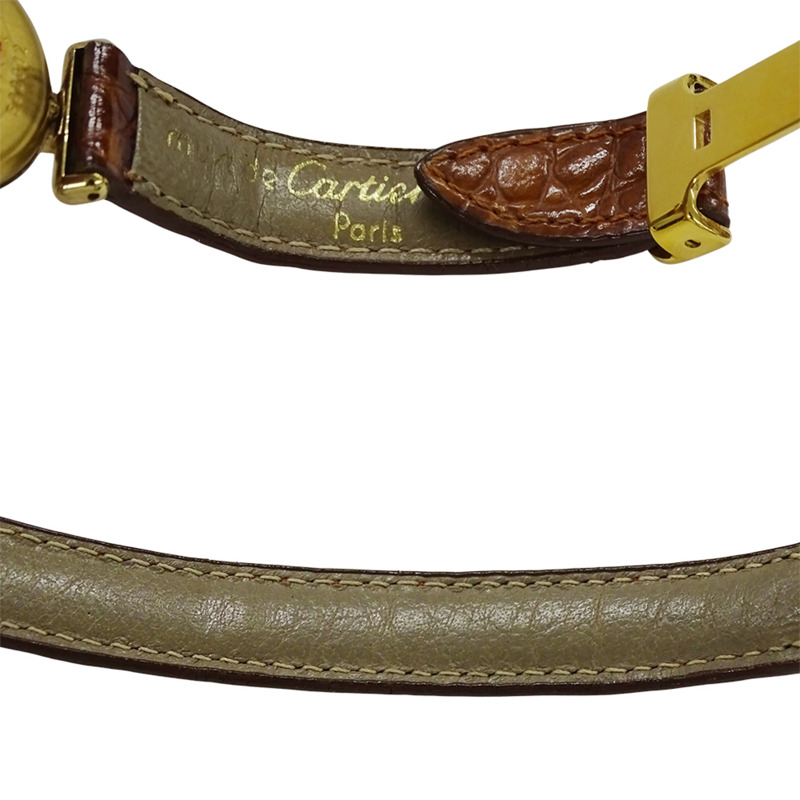 Cartier Must Colisee 女士手錶,鍍金石英,QZ 925 皮革,三色圓形,W1006654-4