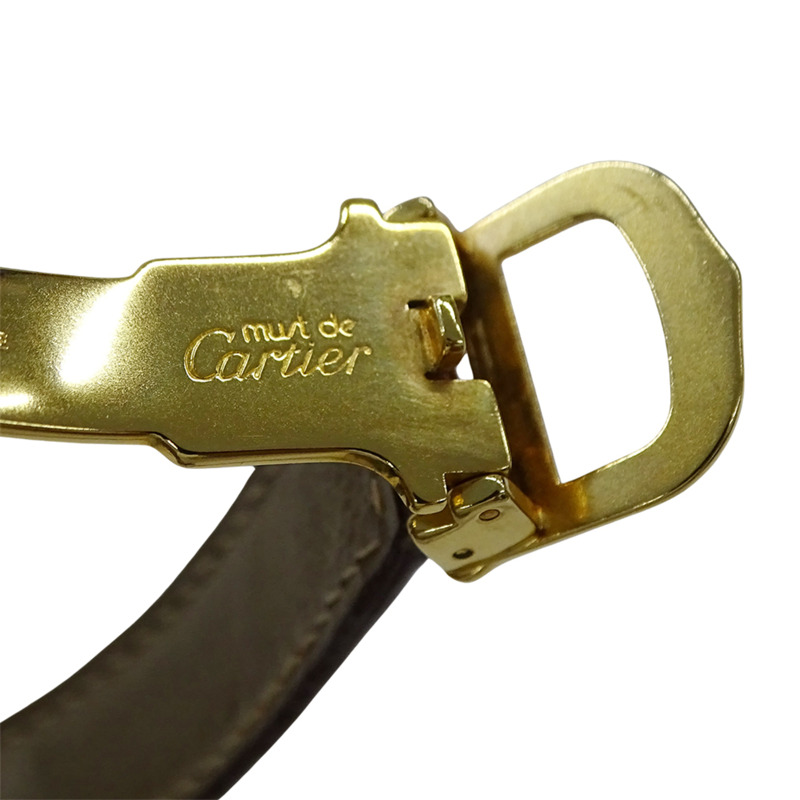 Cartier Must Colisee 女士手錶,鍍金石英,QZ 925 皮革,三色圓形,W1006654-12