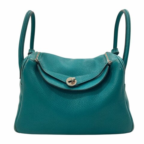 HERMES 愛馬仕 LINDY30 N刻 皮革 肩背包 藍綠色