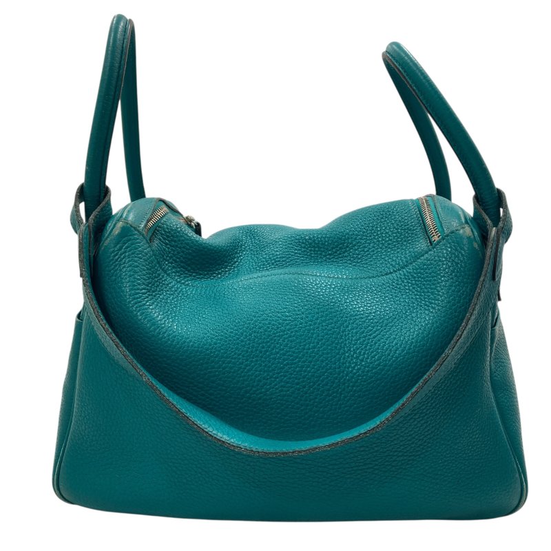 HERMES 愛馬仕 LINDY30 N刻 皮革 肩背包 藍綠色-1