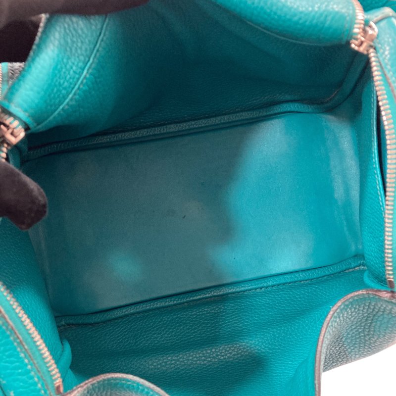 HERMES 愛馬仕 LINDY30 N刻 皮革 肩背包 藍綠色-6