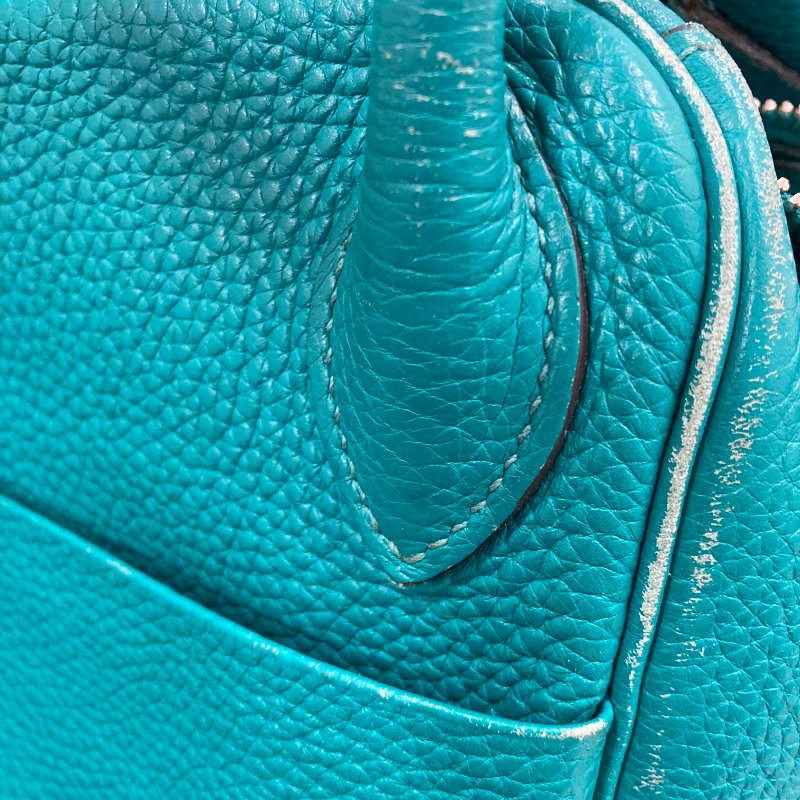 HERMES 愛馬仕 LINDY30 N刻 皮革 肩背包 藍綠色-17
