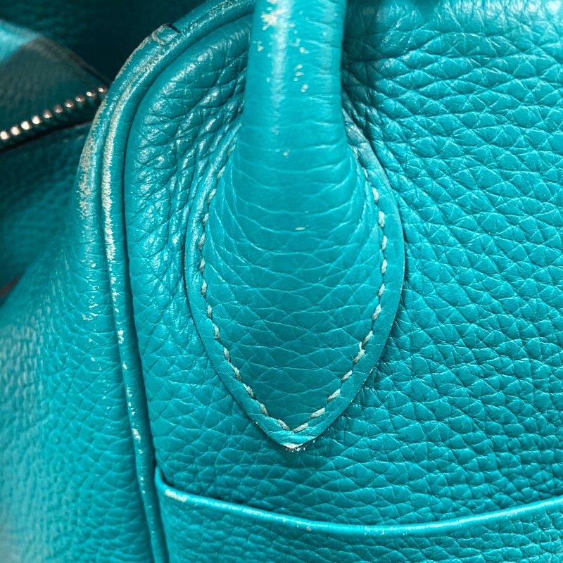 HERMES 愛馬仕 LINDY30 N刻 皮革 肩背包 藍綠色-19