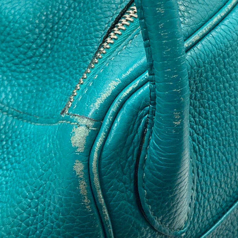 HERMES 愛馬仕 LINDY30 N刻 皮革 肩背包 藍綠色-21