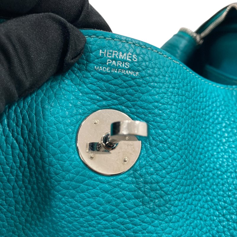 HERMES 愛馬仕 LINDY30 N刻 皮革 肩背包 藍綠色-29