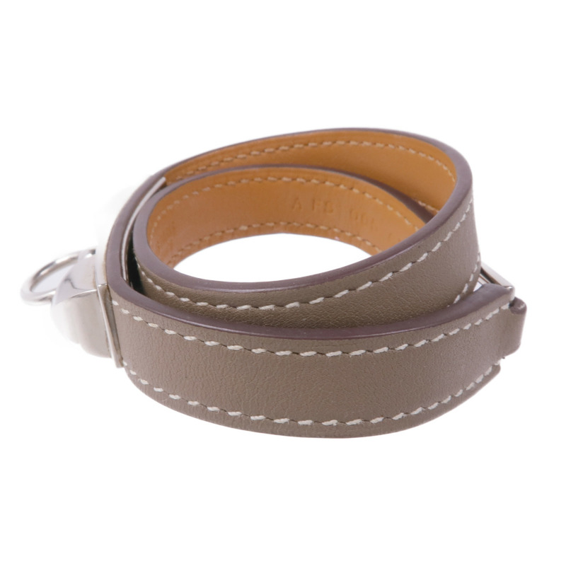 HERMES Swift皮革Rivale Double Tour銀扣手帶Etoupe-1