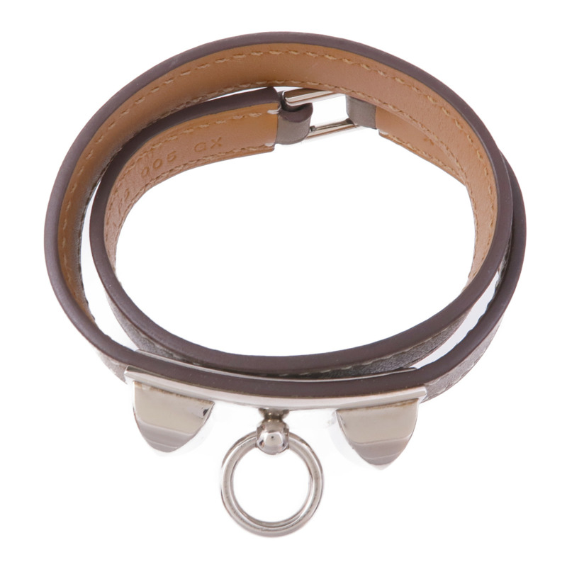 HERMES Swift皮革Rivale Double Tour銀扣手帶Etoupe-3
