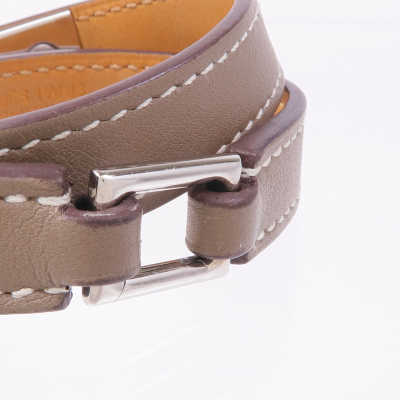 HERMES Swift皮革Rivale Double Tour銀扣手帶Etoupe-4