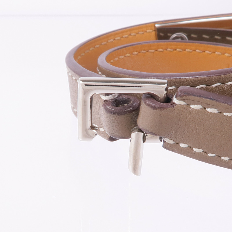 HERMES Swift皮革Rivale Double Tour銀扣手帶Etoupe-5