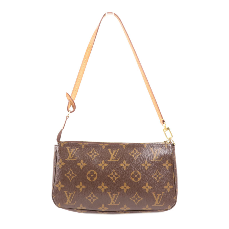 LOUIS VUITTON Monogram Pochette Accessoires金扣手拿包棕色-1