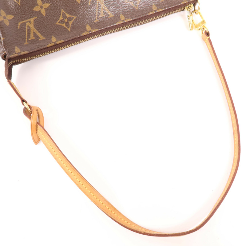 LOUIS VUITTON Monogram Pochette Accessoires金扣手拿包棕色-4