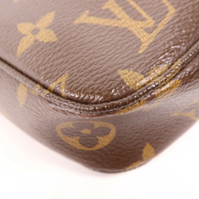 LOUIS VUITTON Monogram Pochette Accessoires金扣手拿包棕色-6