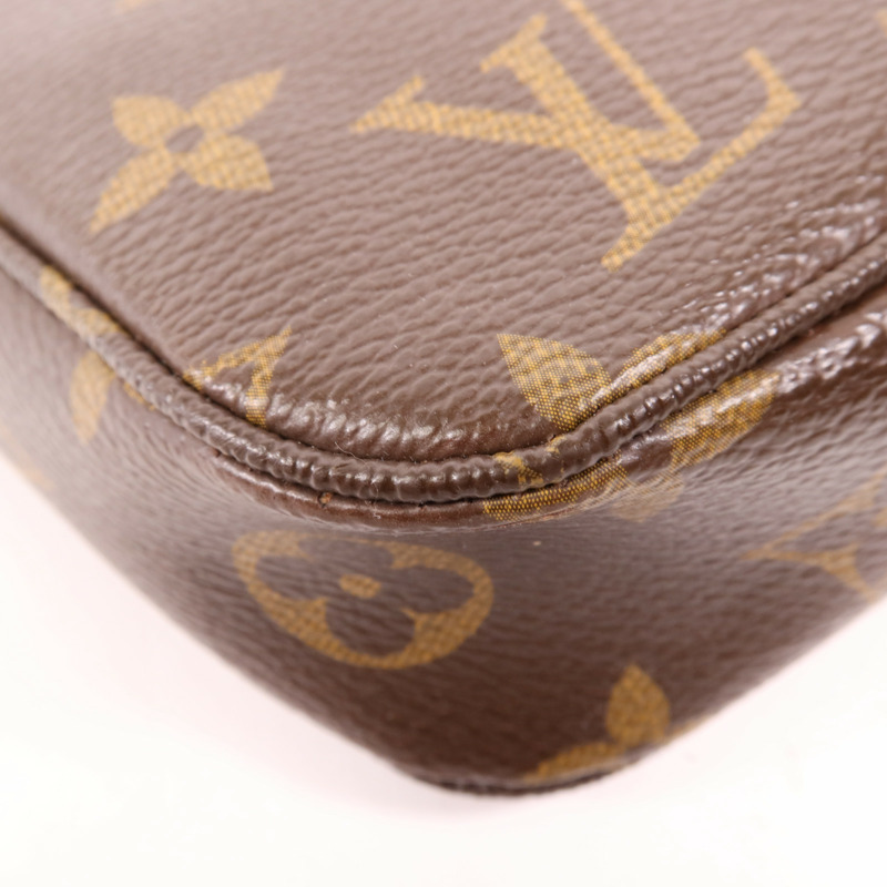 LOUIS VUITTON Monogram Pochette Accessoires金扣手拿包棕色-8