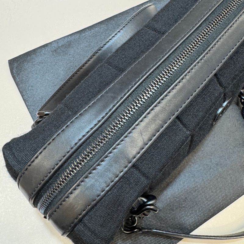 CHANEL黑帆布黑釦方塊格紋雙耳保齡球包A17377-17