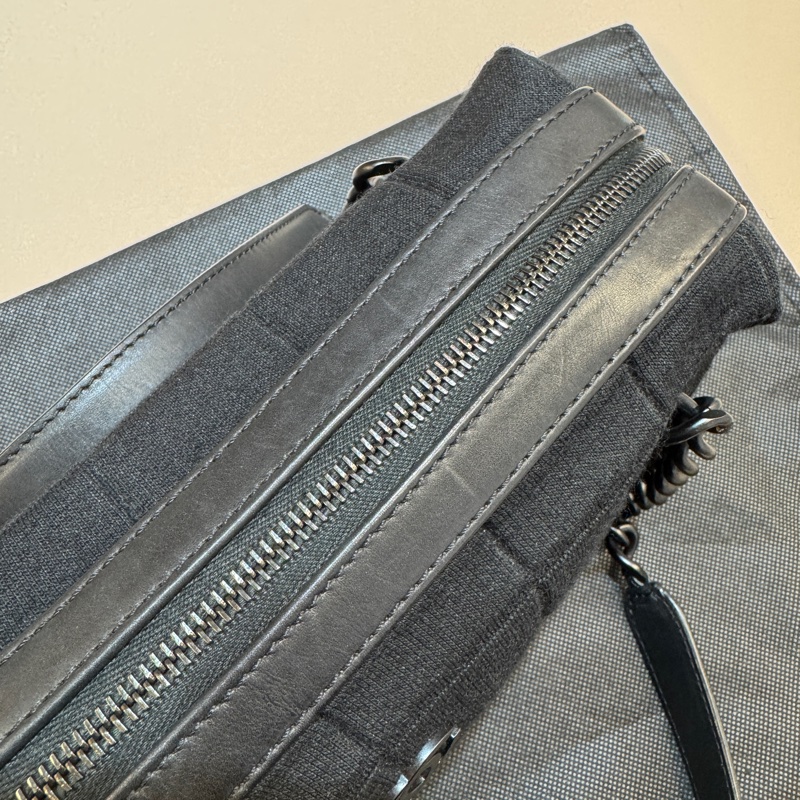 CHANEL黑帆布黑釦方塊格紋雙耳保齡球包A17377-18