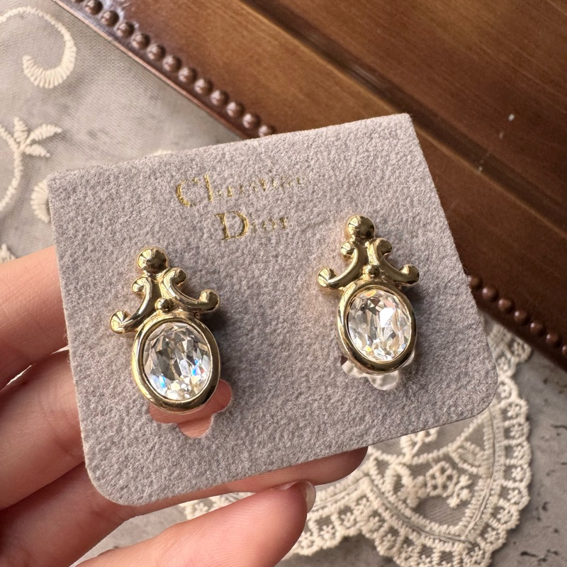 Vinatge Christian Dior Clip on Earrings 宮廷復古水鑽耳夾-4