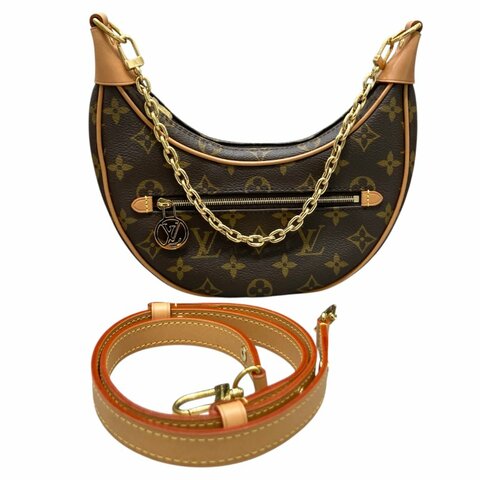 LOUIS VUITTON 路易威登 M81098 LOOP 月亮包/彎月包 PVC帆布 老花 棕色 金釦