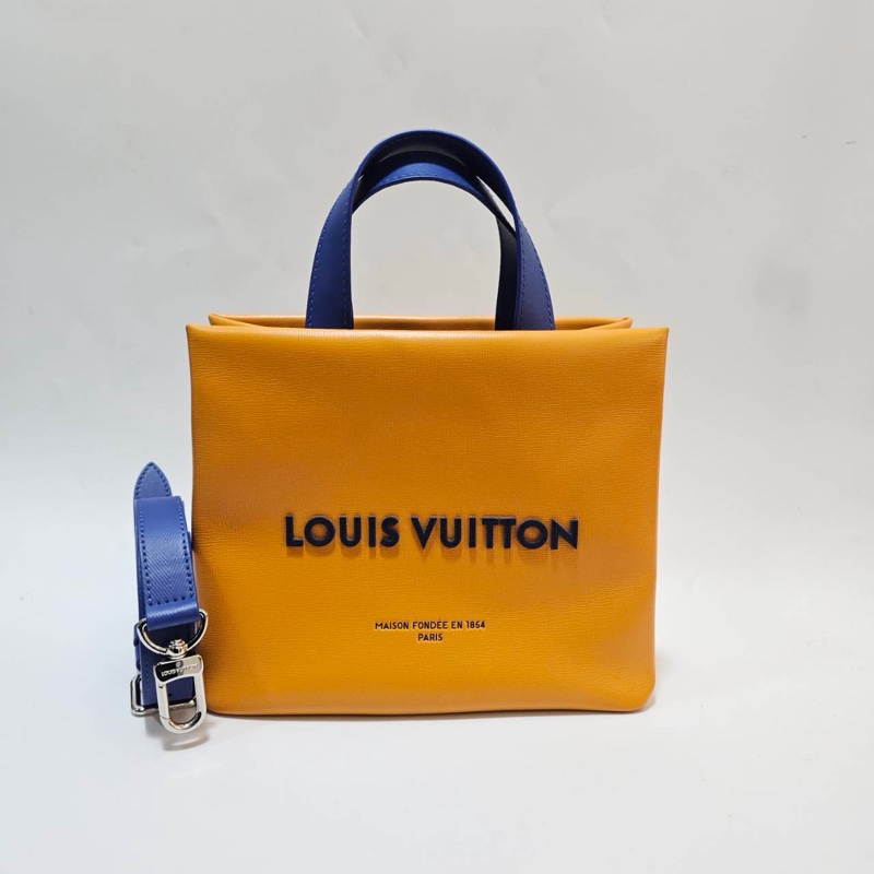 LV 橘拼藍牛皮Mini Shopper Tote銀釦手提斜背包M15237-0