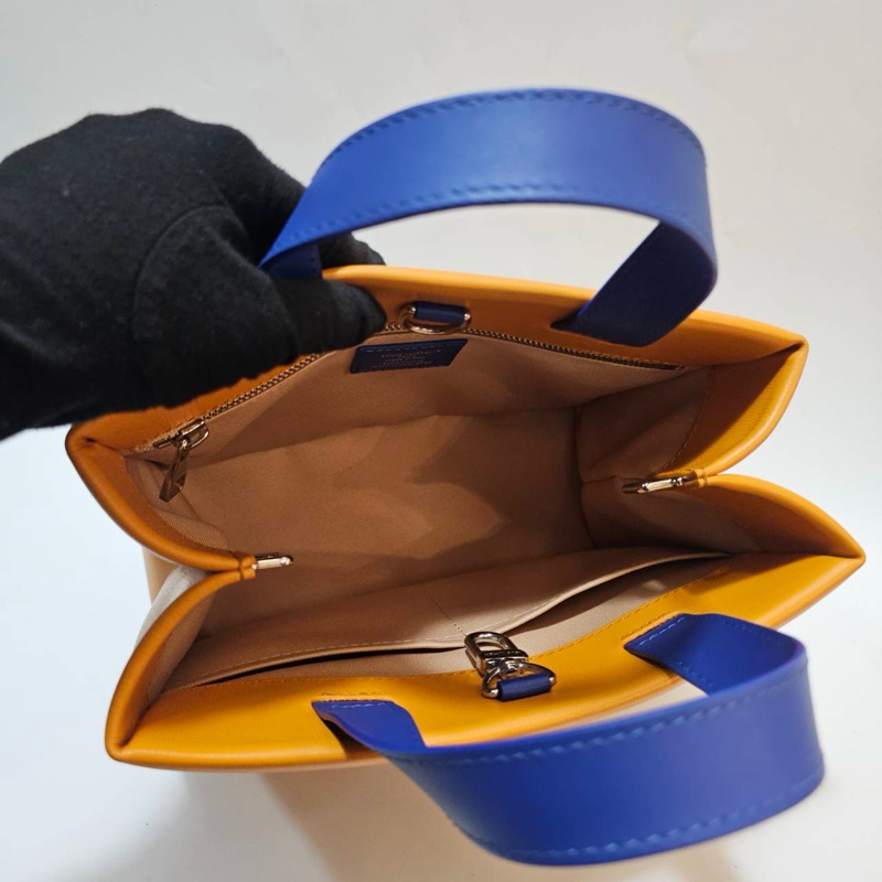 LV 橘拼藍牛皮Mini Shopper Tote銀釦手提斜背包M15237-9