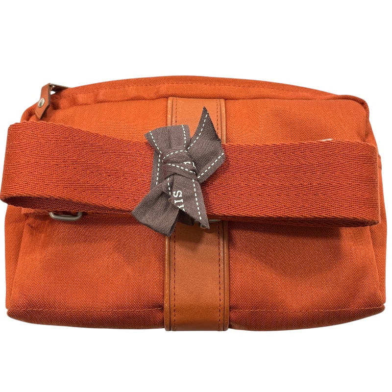 HERMES 愛馬仕 ACAPULCO POCHETTE SANTUR 腰包 帆布 橘色 銀扣-1