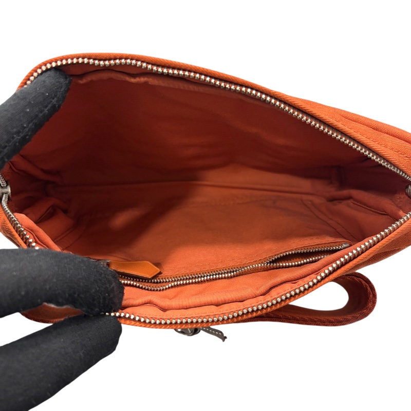 HERMES 愛馬仕 ACAPULCO POCHETTE SANTUR 腰包 帆布 橘色 銀扣-8
