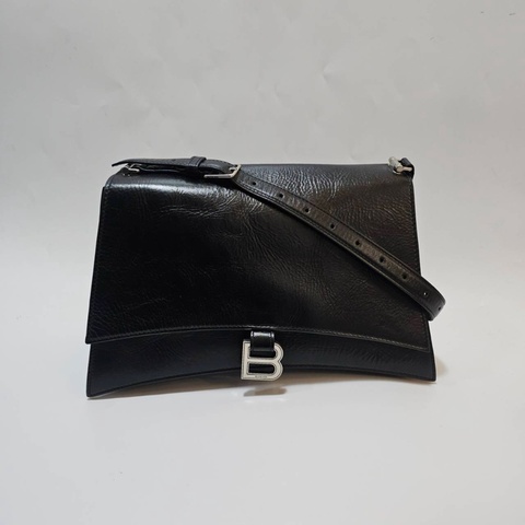 Balenciaga 黑牛皮銀釦中號手提肩背沙漏包7654662AAR21000
