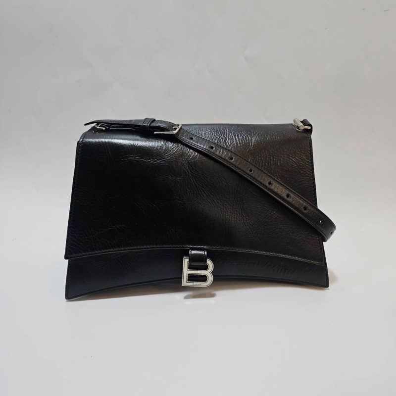 Balenciaga 黑牛皮銀釦中號手提肩背沙漏包7654662AAR21000-0