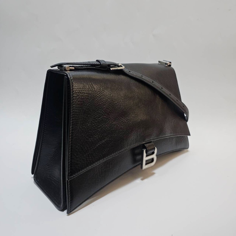 Balenciaga 黑牛皮銀釦中號手提肩背沙漏包7654662AAR21000-1