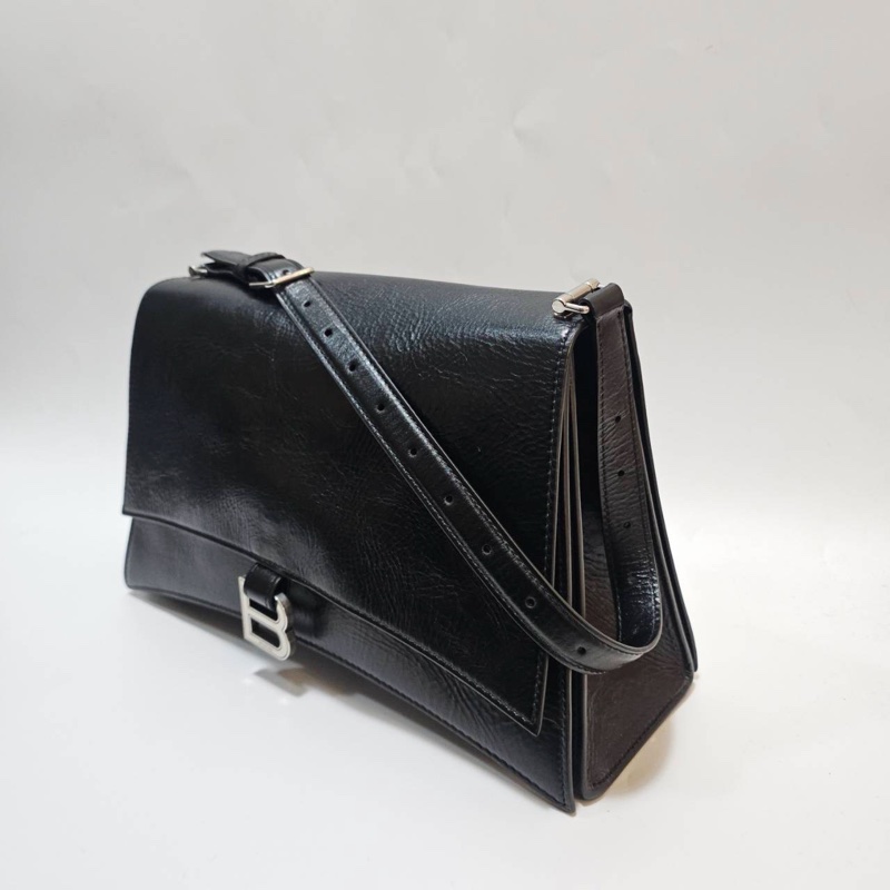 Balenciaga 黑牛皮銀釦中號手提肩背沙漏包7654662AAR21000-2
