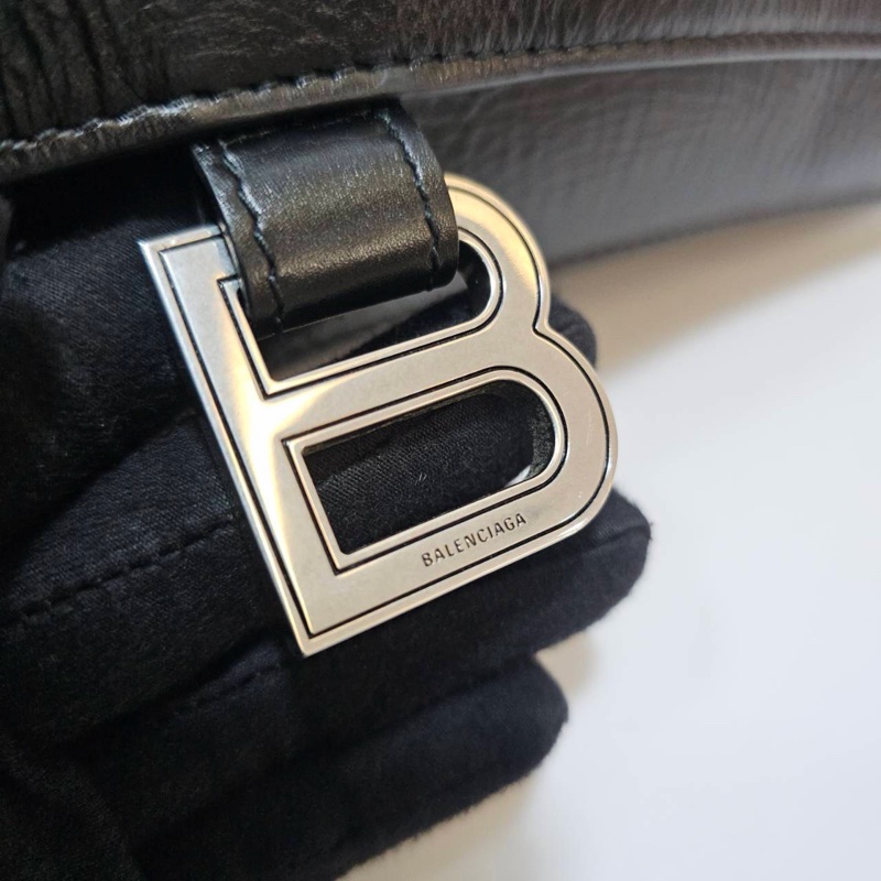 Balenciaga 黑牛皮銀釦中號手提肩背沙漏包7654662AAR21000-4