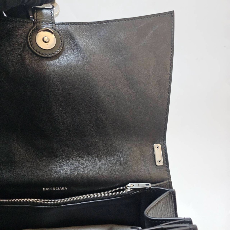 Balenciaga 黑牛皮銀釦中號手提肩背沙漏包7654662AAR21000-6