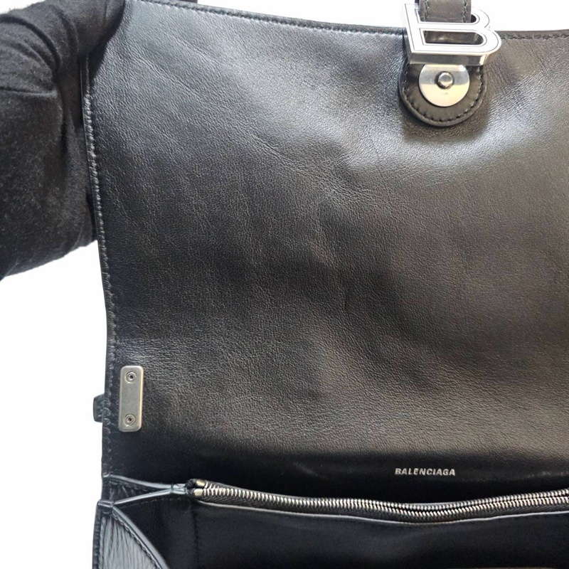 Balenciaga 黑牛皮銀釦中號手提肩背沙漏包7654662AAR21000-7