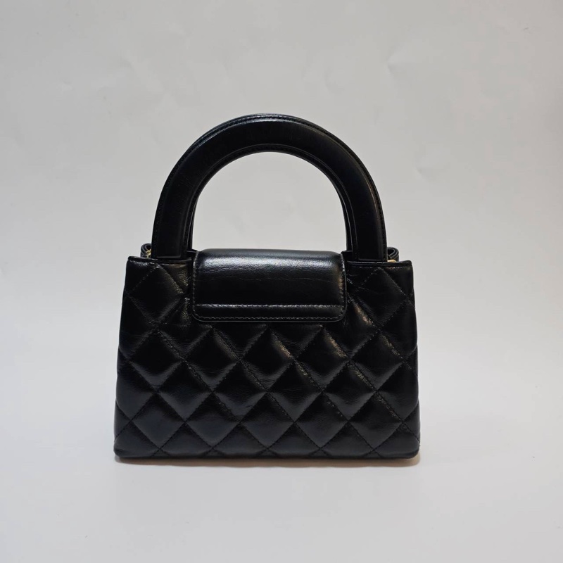 Chanel 黑復刻小牛皮菱格紋KellyMini霧金釦手提斜背鏈包AS4416-2