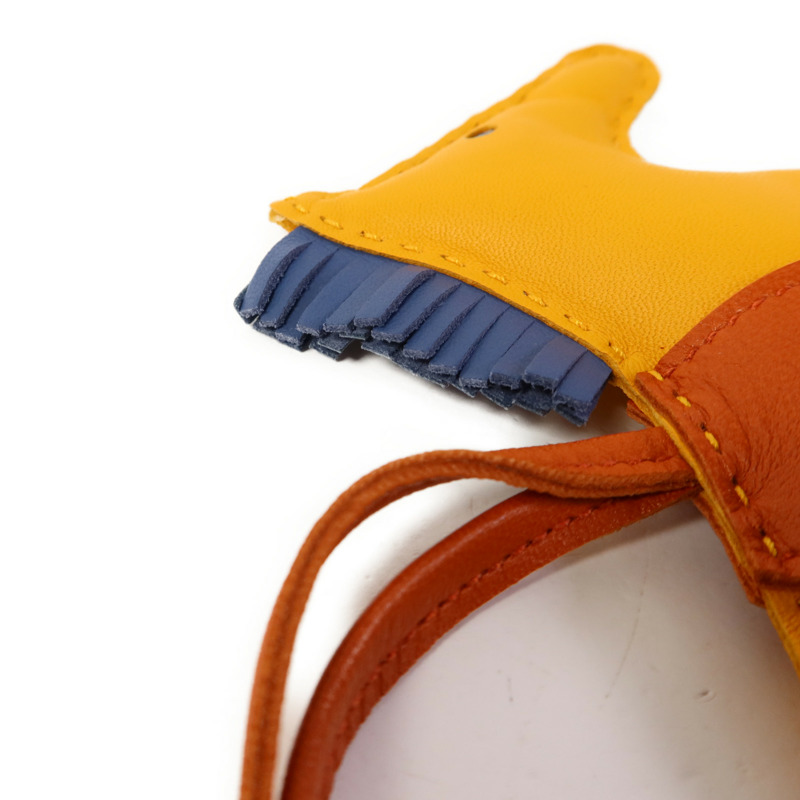 HERMES Milo皮革Rodeo MM掛飾Jaune Ambre/Bleu Agate-3