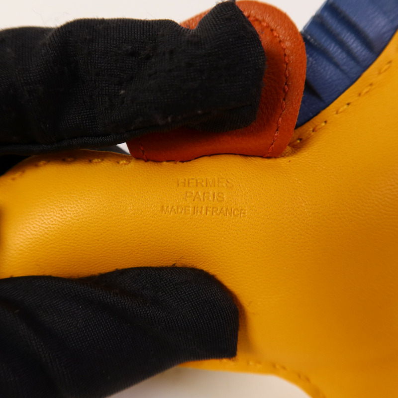 HERMES Milo皮革Rodeo MM掛飾Jaune Ambre/Bleu Agate-4