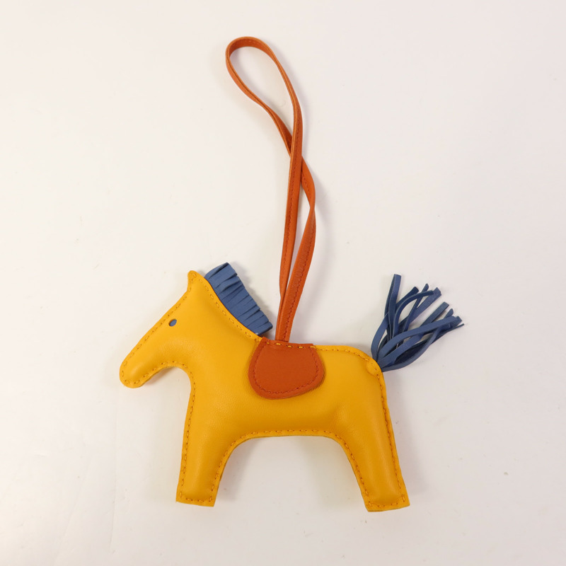 HERMES Milo皮革Rodeo MM掛飾Jaune Ambre/Bleu Agate-5