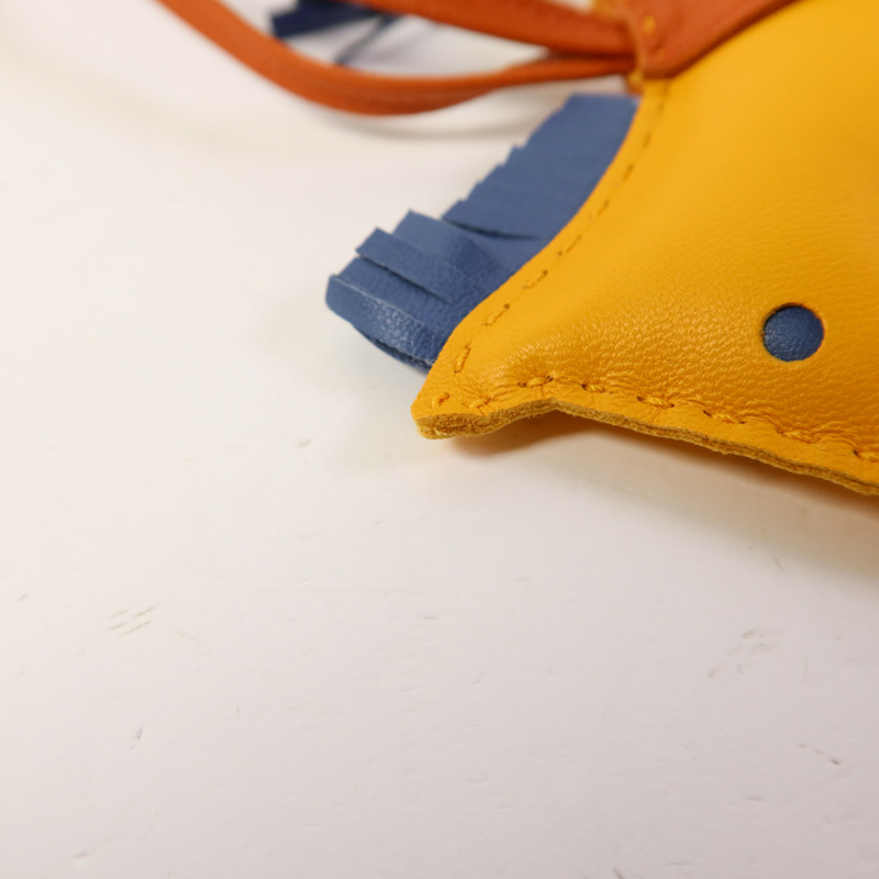 HERMES Milo皮革Rodeo MM掛飾Jaune Ambre/Bleu Agate-6