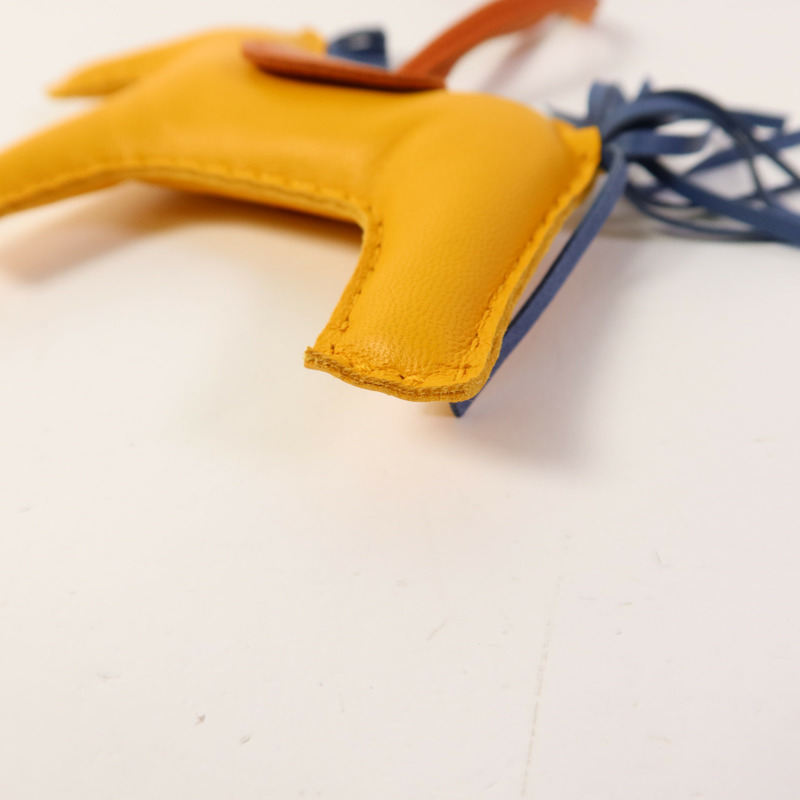 HERMES Milo皮革Rodeo MM掛飾Jaune Ambre/Bleu Agate-7