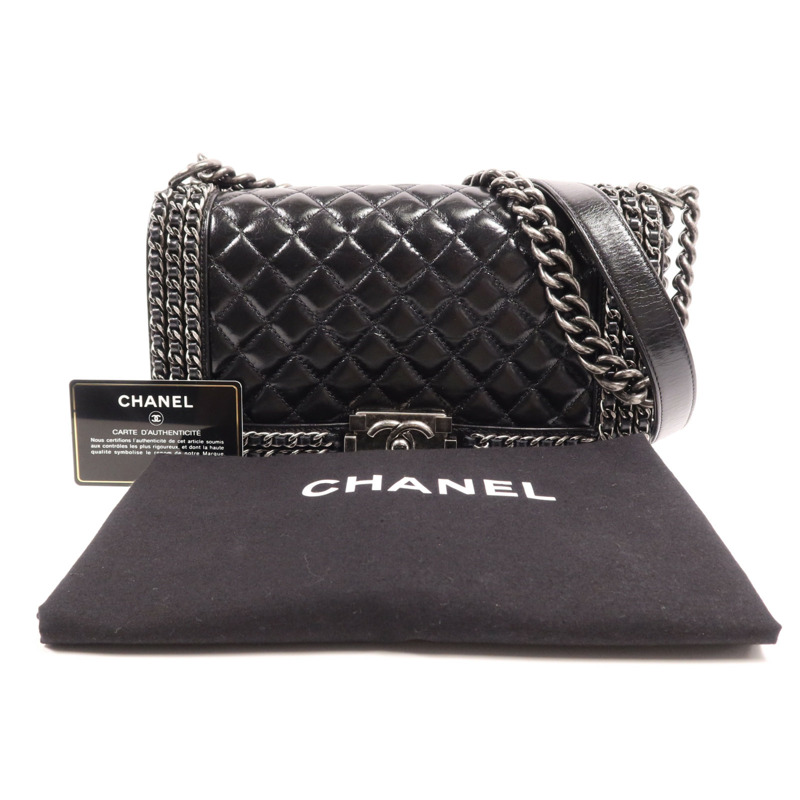 CHANEL 牛皮皮革Boy 25銀扣鏈帶肩背袋-9
