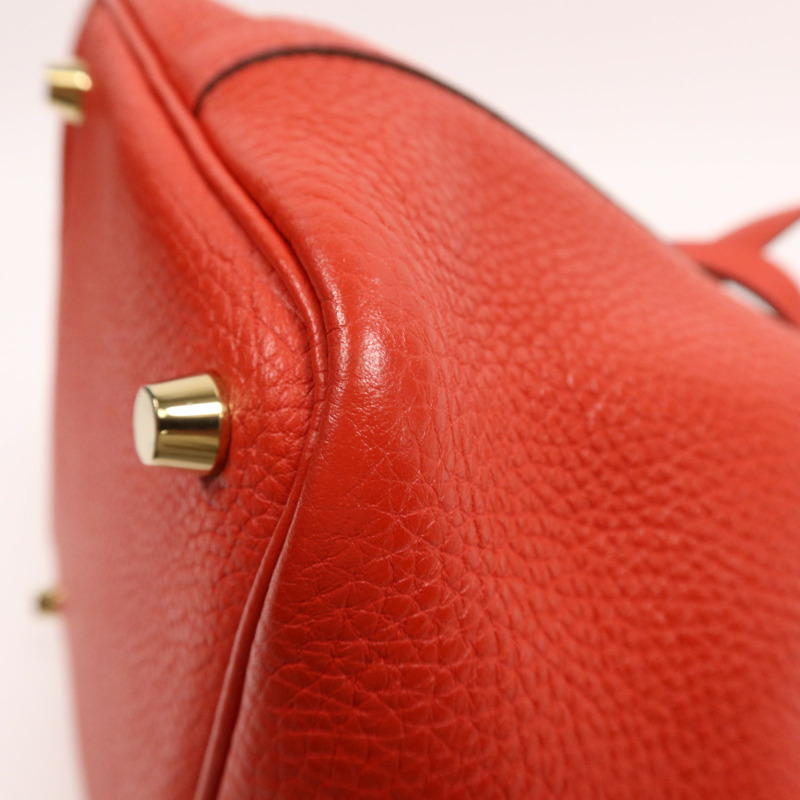 HERMES Clemence皮革Picotin PM金扣手挽袋Rouge Tomate-4