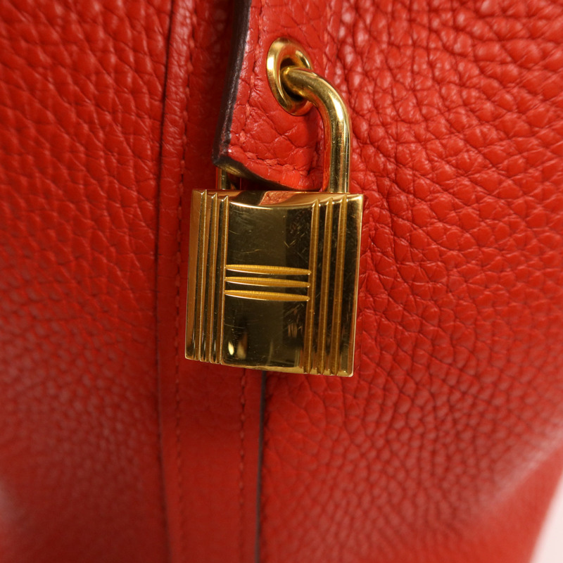 HERMES Clemence皮革Picotin PM金扣手挽袋Rouge Tomate-8
