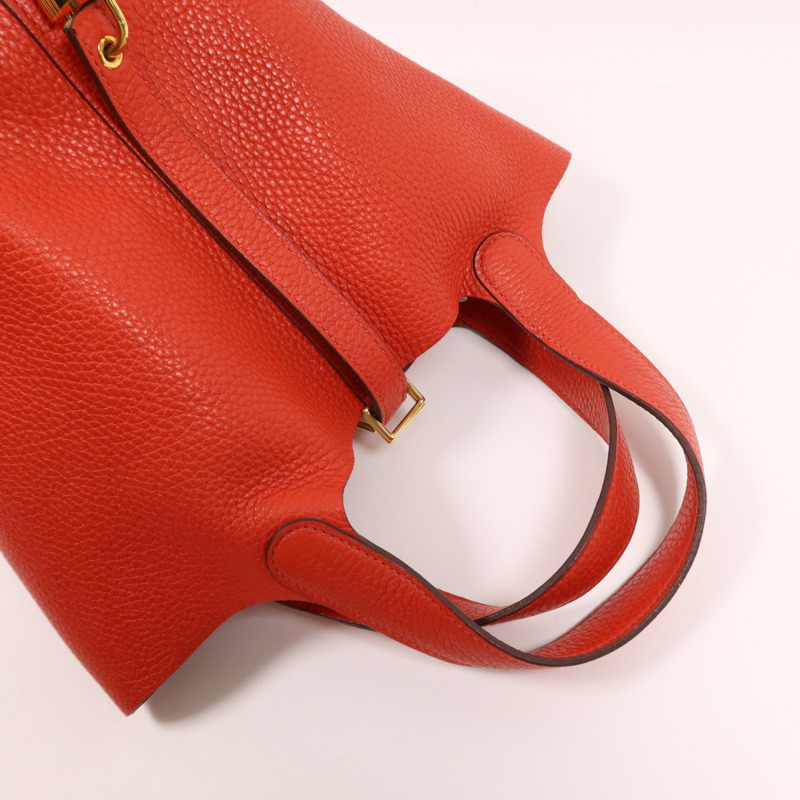 HERMES Clemence皮革Picotin PM金扣手挽袋Rouge Tomate-12