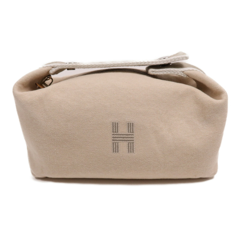 HERMES 帆布Bride A Brac PM銀扣手挽袋Beige-0