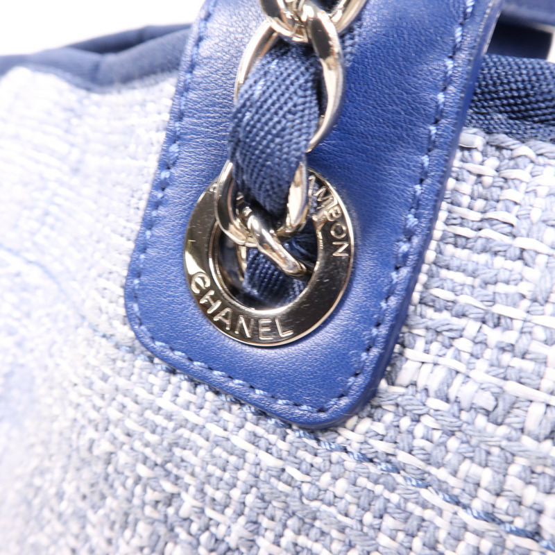 CHANEL 帆布Deauville Tote Bag銀扣鏈帶手挽肩背兩用袋-3